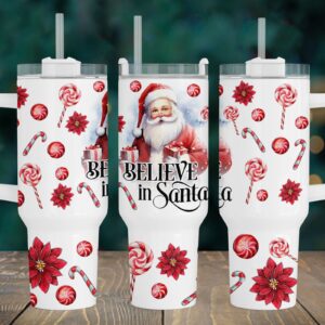 Christmas Santa Claus Custom Stanley Quencher 40oz Stainless Steel Tumbler With Handle