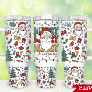 Christmas Santa Claus Custom Stanley Quencher 40oz Stainless Steel Tumbler With Handle