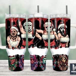 Christmas Serial Killers Horror Movies Custom Stanley Quencher 40oz Stainless Steel Tumbler With Handle
