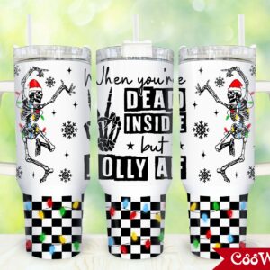 Christmas Skeleton Custom Stanley Quencher 40oz Stainless Steel Tumbler With Handle