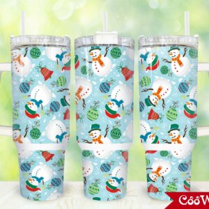 Christmas Snowman Custom Stanley Quencher 40oz Stainless Steel Tumbler With Handle