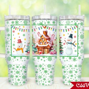 Christmas Snowman Custom Stanley Quencher 40oz Stainless Steel Tumbler With Handle