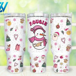 Christmas Snowman Custom Stanley Quencher 40oz Stainless Steel Tumbler With Handle