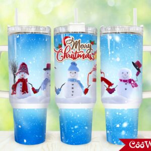 Christmas Snowman Custom Stanley Quencher 40oz Stainless Steel Tumbler With Handle