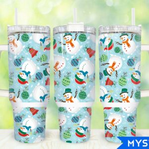 Christmas Snowman Custom Stanley Quencher 40oz Stainless Steel Tumbler With Handle