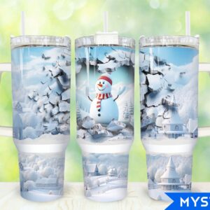 Christmas Snowman Custom Stanley Quencher 40oz Stainless Steel Tumbler With Handle