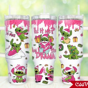 Christmas Stitch Cartoon Custom Stanley Quencher 40oz Stainless Steel Tumbler With Handle