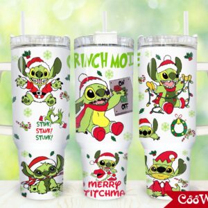 Christmas Stitch Cartoon Custom Stanley Quencher 40oz Stainless Steel Tumbler With Handle