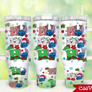 Christmas Stitch Cartoon Custom Stanley Quencher 40oz Stainless Steel Tumbler With Handle