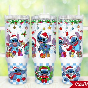 Christmas Stitch Cartoon Custom Stanley Quencher 40oz Stainless Steel Tumbler With Handle