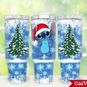 Christmas Stitch Cartoon Custom Stanley Quencher 40oz Stainless Steel Tumbler With Handle
