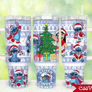 Christmas Stitch Cartoon Custom Stanley Quencher 40oz Stainless Steel Tumbler With Handle