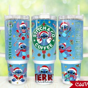 Christmas Stitch Cartoon Custom Stanley Quencher 40oz Stainless Steel Tumbler With Handle