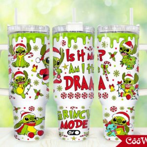 Christmas Stitch Cartoon Custom Stanley Quencher 40oz Stainless Steel Tumbler With Handle