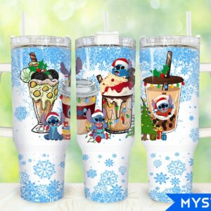 Christmas Stitch Disney Cartoon Custom Stanley Quencher 40oz Stainless Steel Tumbler With Handle