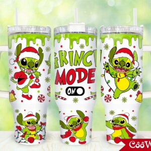Christmas Stitch Disney Cartoon Custom Stanley Quencher 40oz Stainless Steel Tumbler With Handle