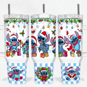 Christmas Stitch Disney Cartoon Custom Stanley Quencher 40oz Stainless Steel Tumbler With Handle