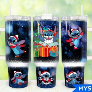Christmas Stitch Disney Cartoon Custom Stanley Quencher 40oz Stainless Steel Tumbler With Handle