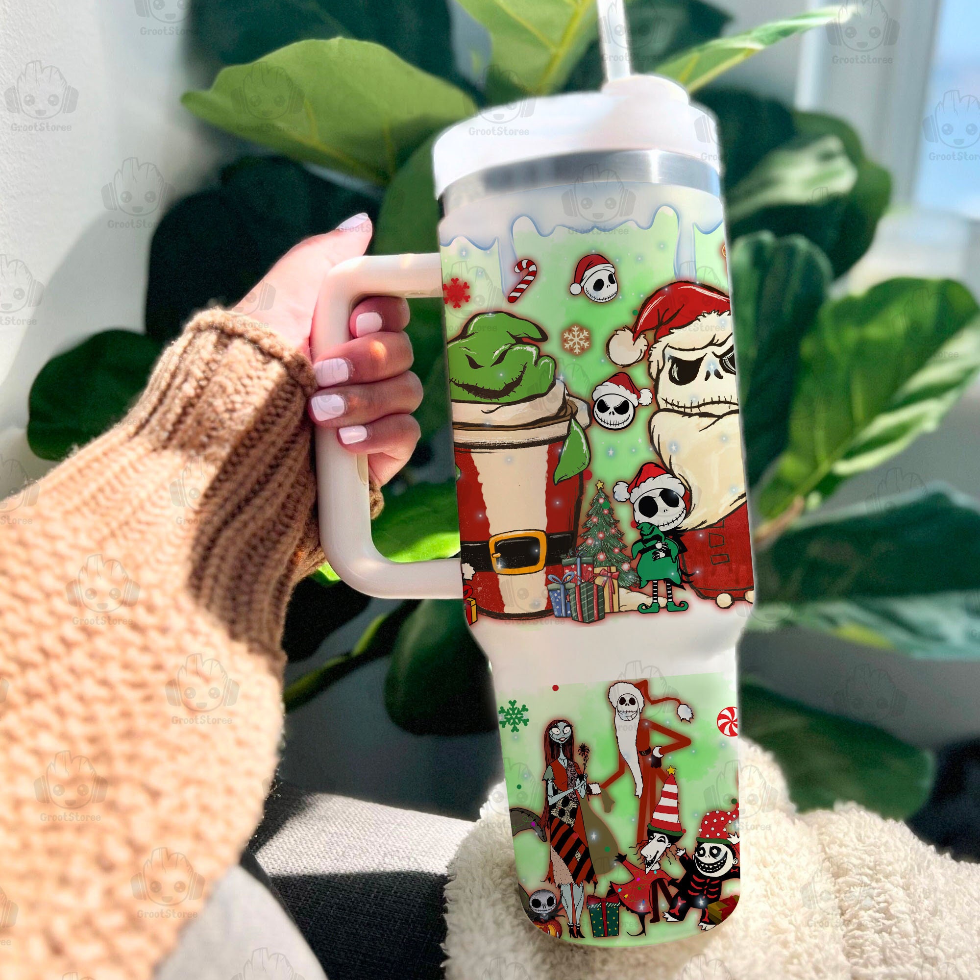 Christmas The Nightmare Before Christmas Disney Movies Custom Stanley Quencher 40oz Stainless Steel Tumbler With Handle