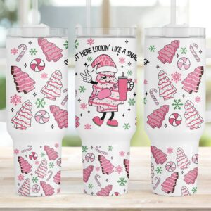 Christmas Tree Cake Custom Stanley Quencher 40oz Stainless Steel Tumbler With Handle