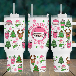 Christmas Vibes Custom Stanley Quencher 40oz Stainless Steel Tumbler With Handle