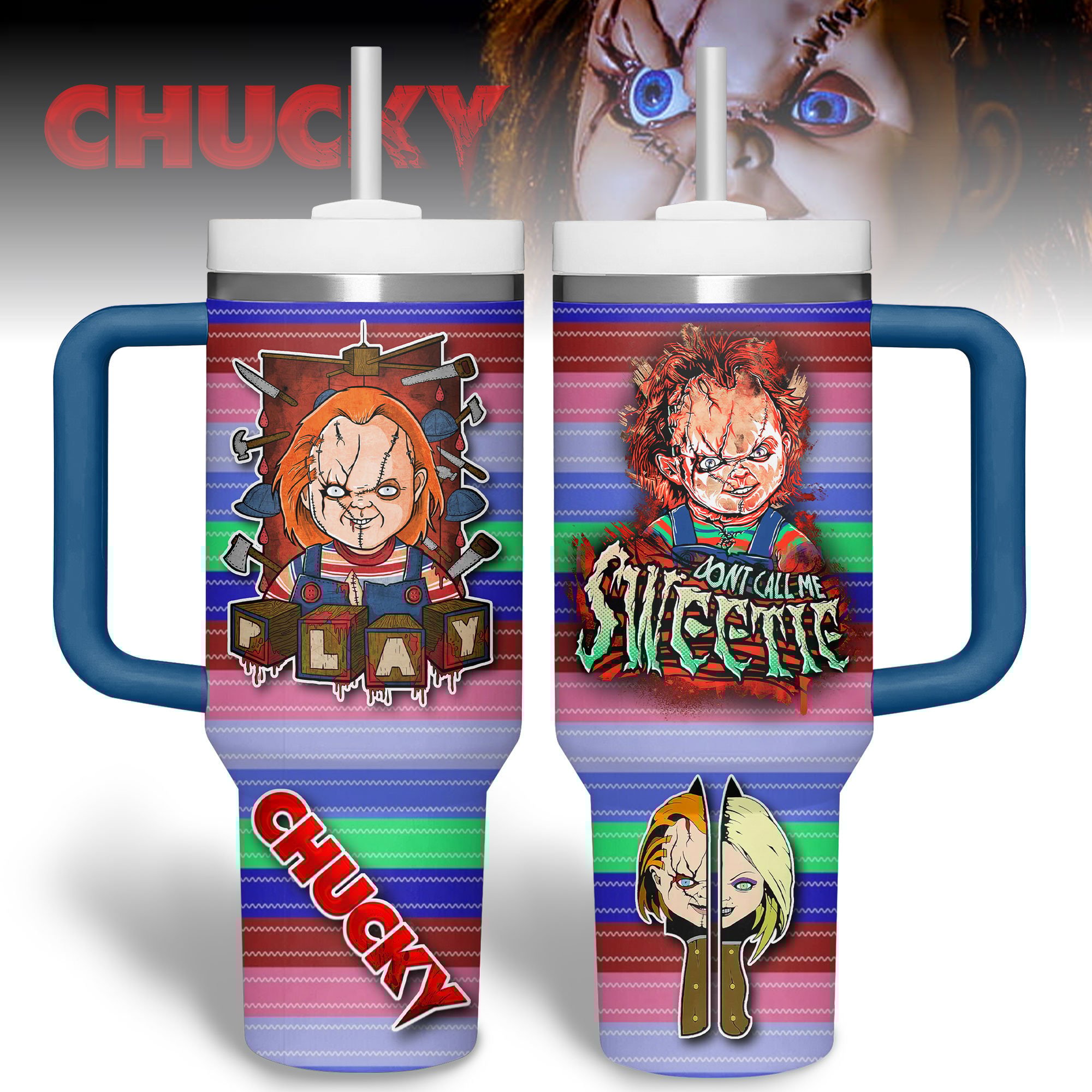 Chucky TV Series Custom Stanley Quencher 40oz Stainless Steel Tumbler With Handle