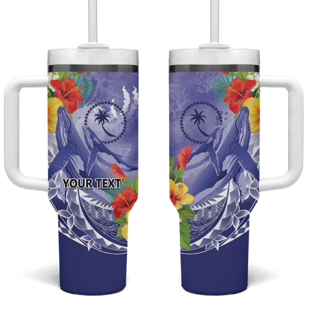 Chuuk States Humpback Whale Polynesian Tropical Flowers Custom Stanley Quencher 40oz Stainless Steel Tumbler With Handle