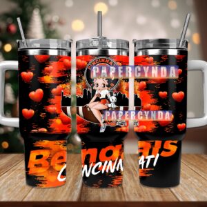 Cincinnati Bengals Custom Stanley Quencher 40oz Stainless Steel Tumbler With Handle