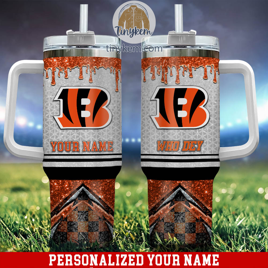 Cincinnati Bengals Glitter NFL Custom Stanley Quencher 40oz Stainless Steel Tumbler With Handle