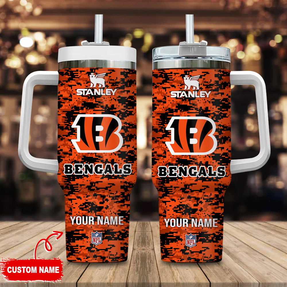 Cincinnati Bengals NFL Camouflage Custom Stanley Quencher 40oz Stainless Steel Tumbler With Handle