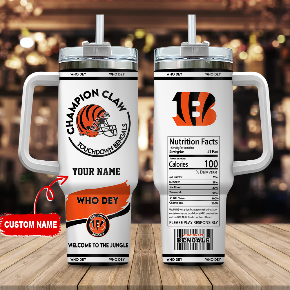 Cincinnati Bengals NFL Champion Claw Custom Stanley Quencher 40oz Stainless Steel Tumbler With Handle