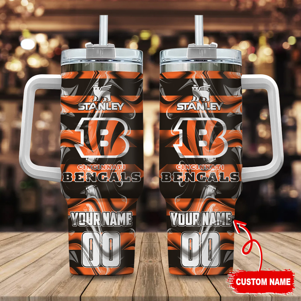 Cincinnati Bengals NFL Custom Stanley Quencher 40oz Stainless Steel Tumbler With Handle