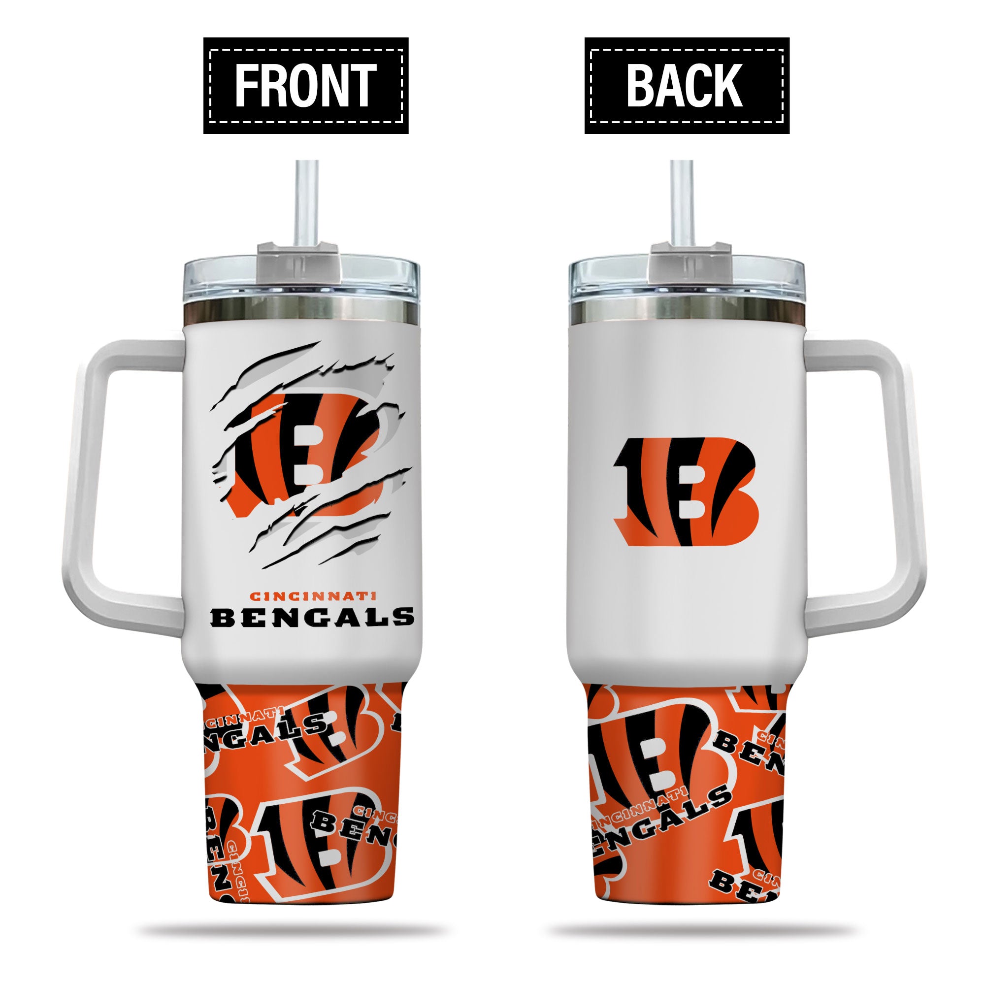 Cincinnati Bengals NFL Custom Stanley Quencher 40oz Stainless Steel Tumbler With Handle