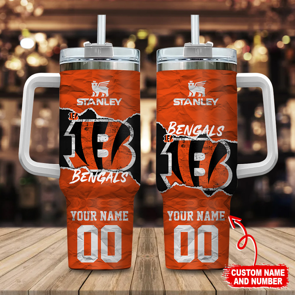 Cincinnati Bengals NFL Custom Stanley Quencher 40oz Stainless Steel Tumbler With Handle
