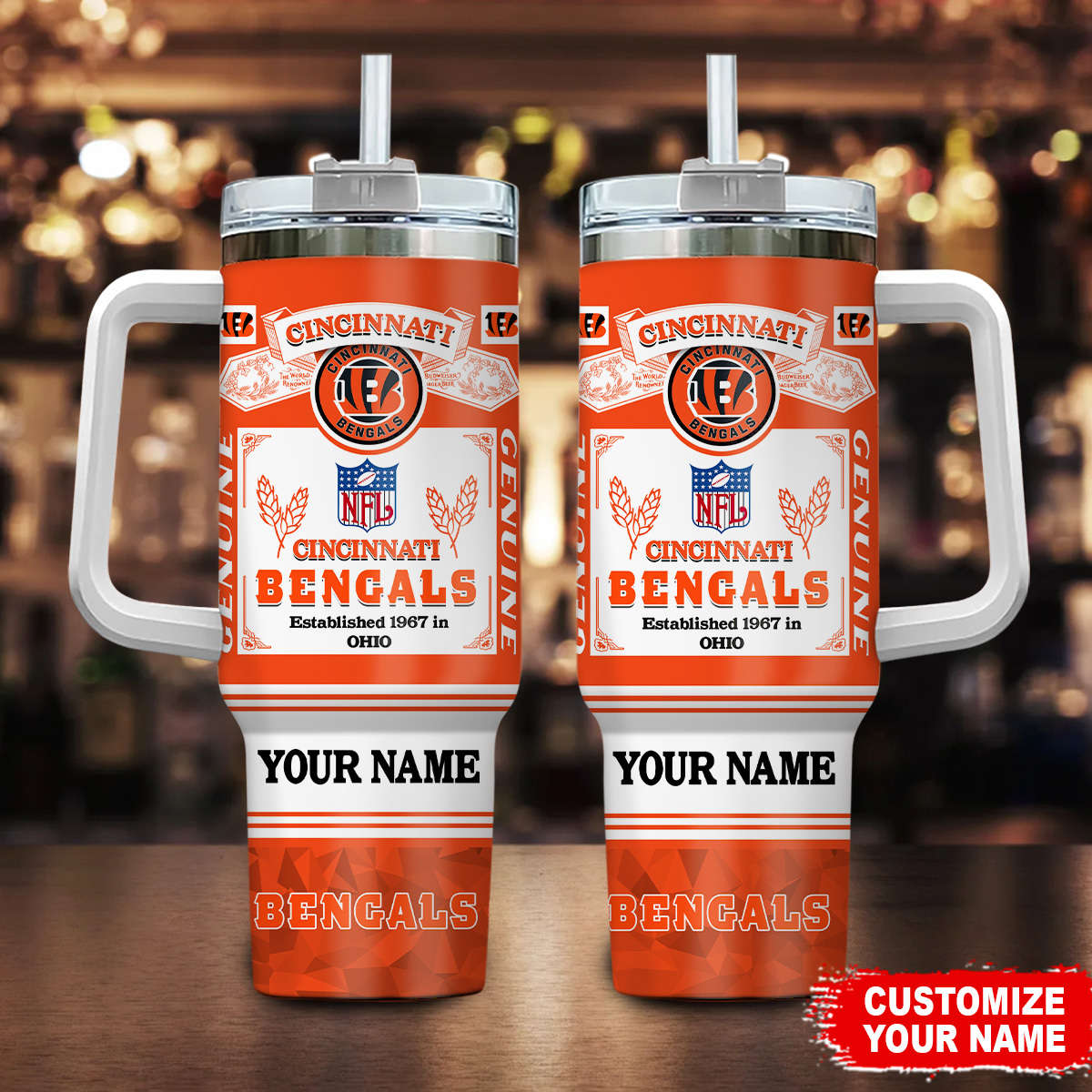 Cincinnati Bengals NFL Custom Stanley Quencher 40oz Stainless Steel Tumbler With Handle