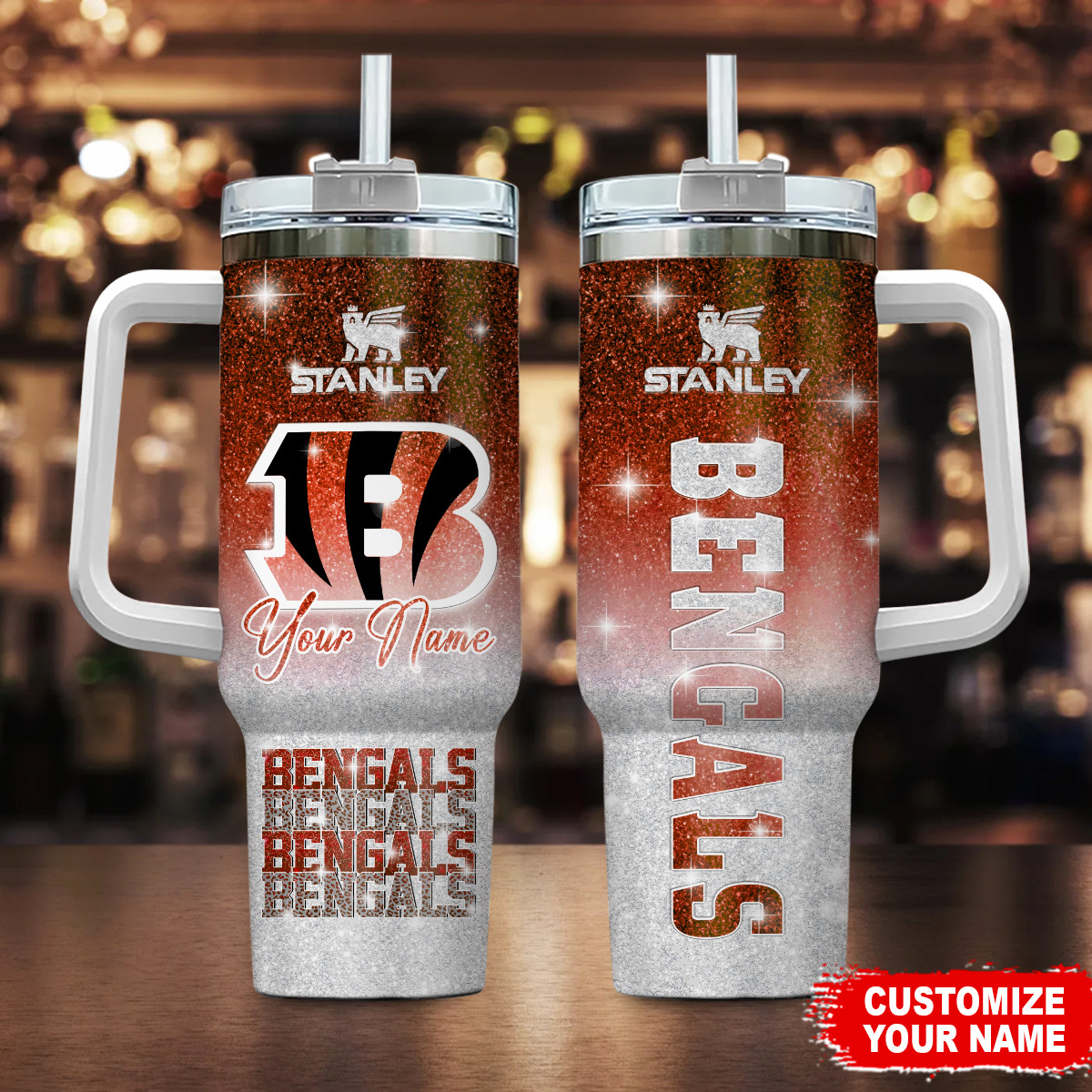 Cincinnati Bengals NFL Custom Stanley Quencher 40oz Stainless Steel Tumbler With Handle
