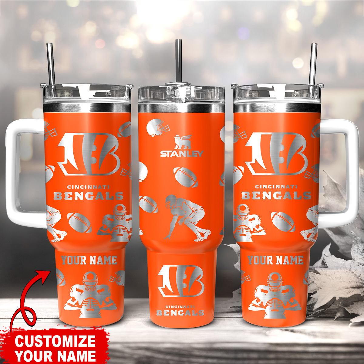 Cincinnati Bengals NFL Custom Stanley Quencher 40oz Stainless Steel Tumbler With Handle