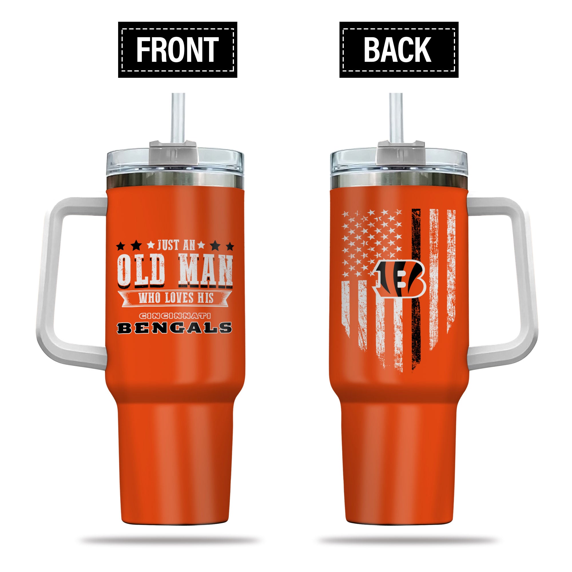 Cincinnati Bengals NFL Custom Stanley Quencher 40oz Stainless Steel Tumbler With Handle