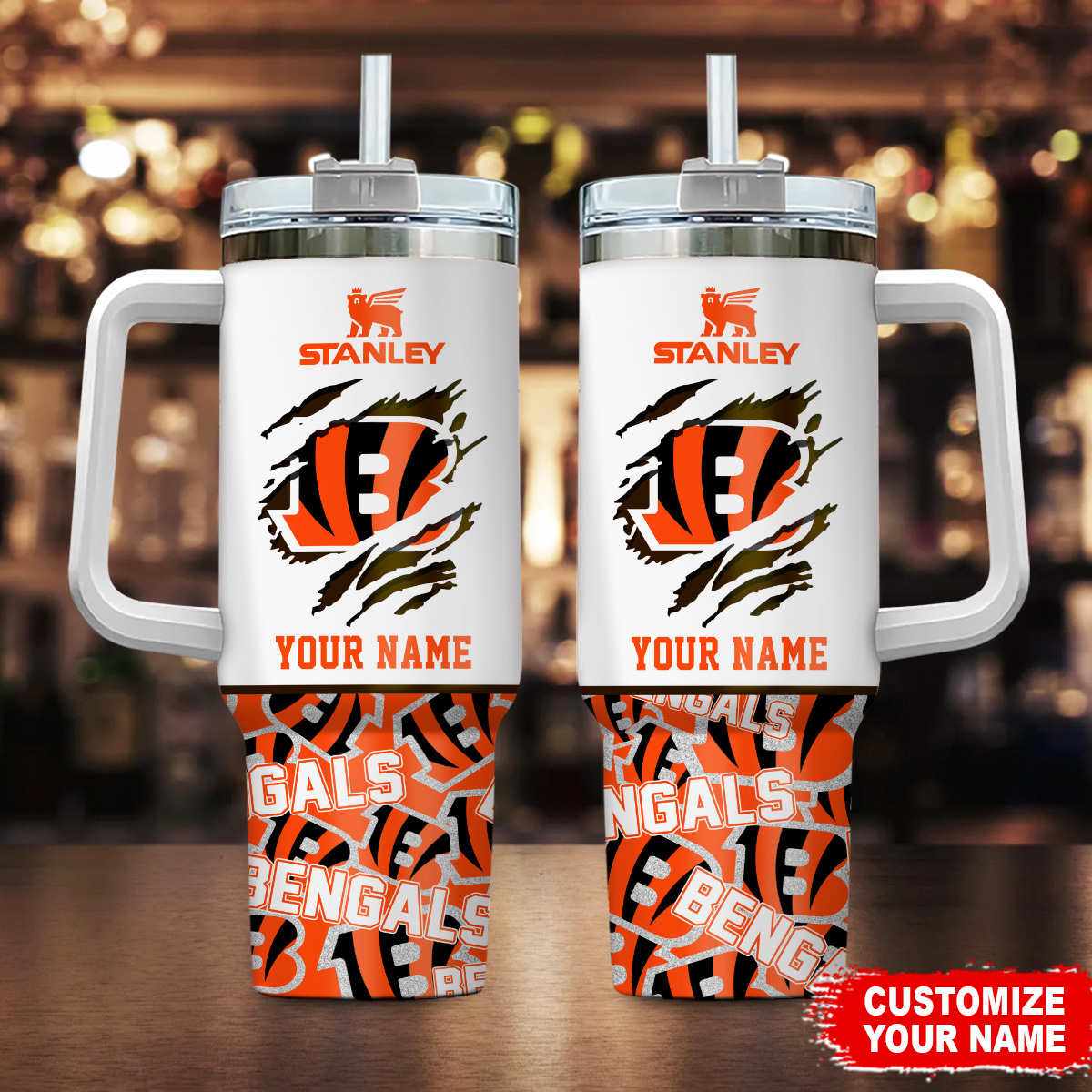 Cincinnati Bengals NFL Custom Stanley Quencher 40oz Stainless Steel Tumbler With Handle