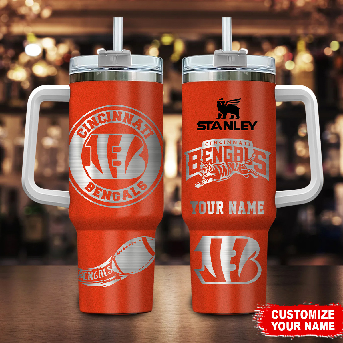 Cincinnati Bengals NFL Custom Stanley Quencher 40oz Stainless Steel Tumbler With Handle