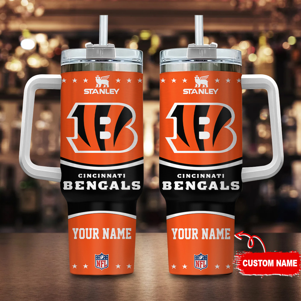 Cincinnati Bengals NFL Custom Stanley Quencher 40oz Stainless Steel Tumbler With Handle