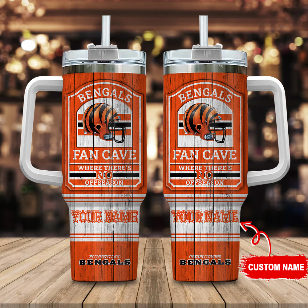 Cincinnati Bengals NFL Fan Cave Custom Stanley Quencher 40oz Stainless Steel Tumbler With Handle