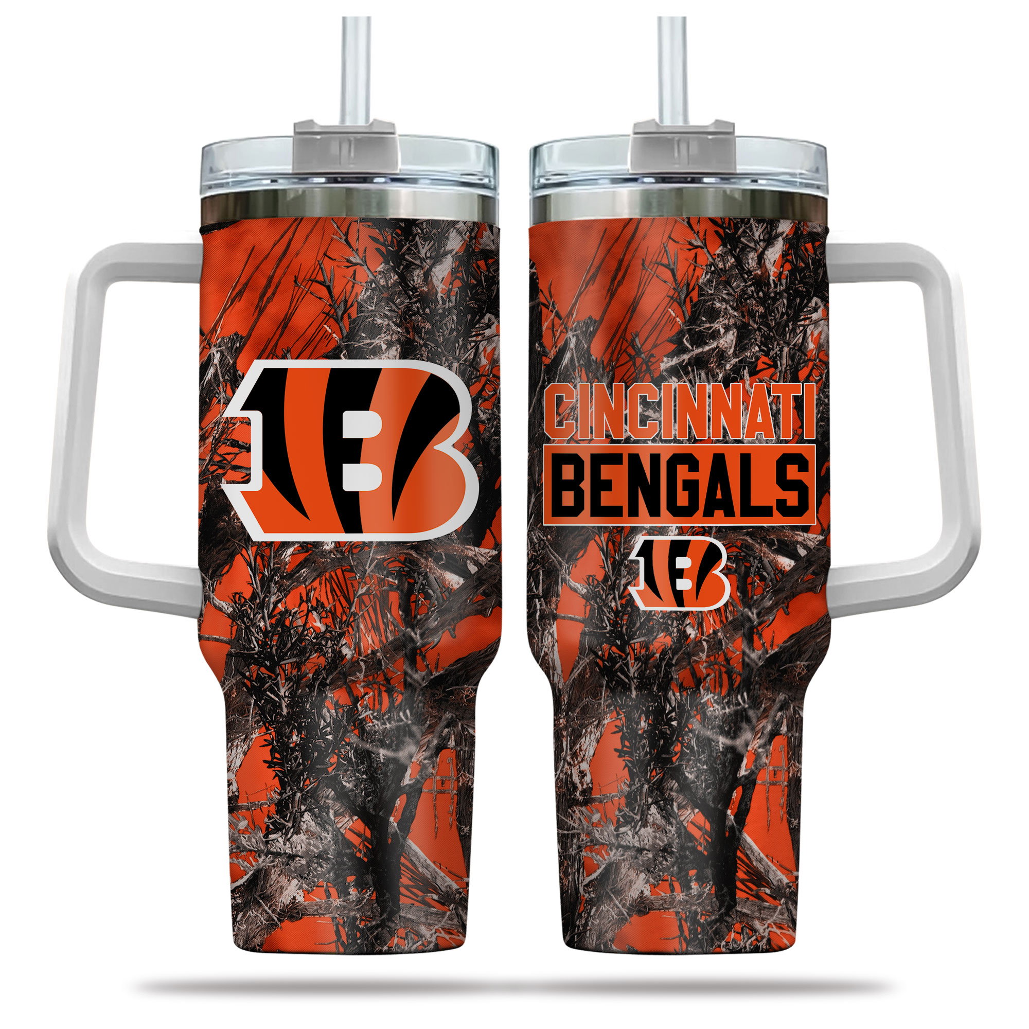 Cincinnati Bengals NFL Hunting Custom Stanley Quencher 40oz Stainless Steel Tumbler With Handle