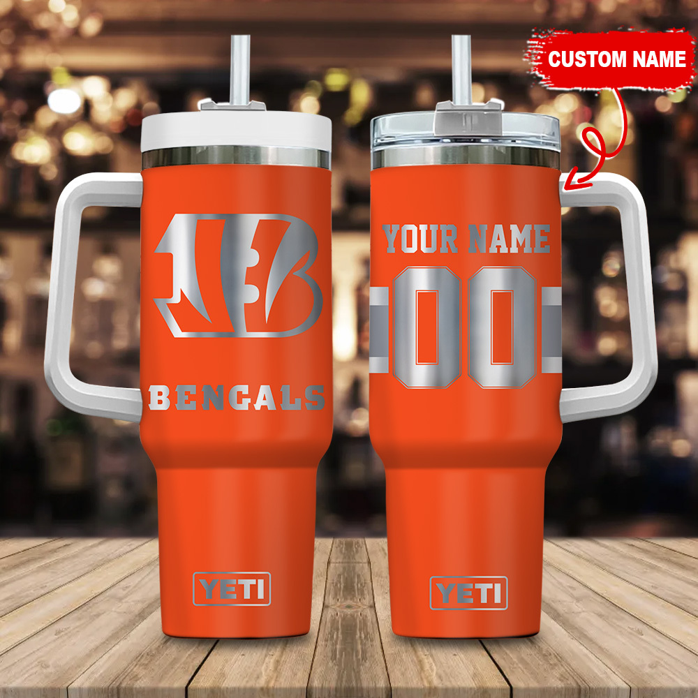Cincinnati Bengals NFL Laser Engraved Effect Custom Stanley Quencher 40oz Stainless Steel Tumbler With Handle