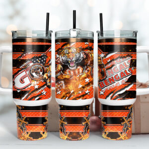 Cincinnati Bengals NFL Mascot Custom Stanley Quencher 40oz Stainless Steel Tumbler With Handle