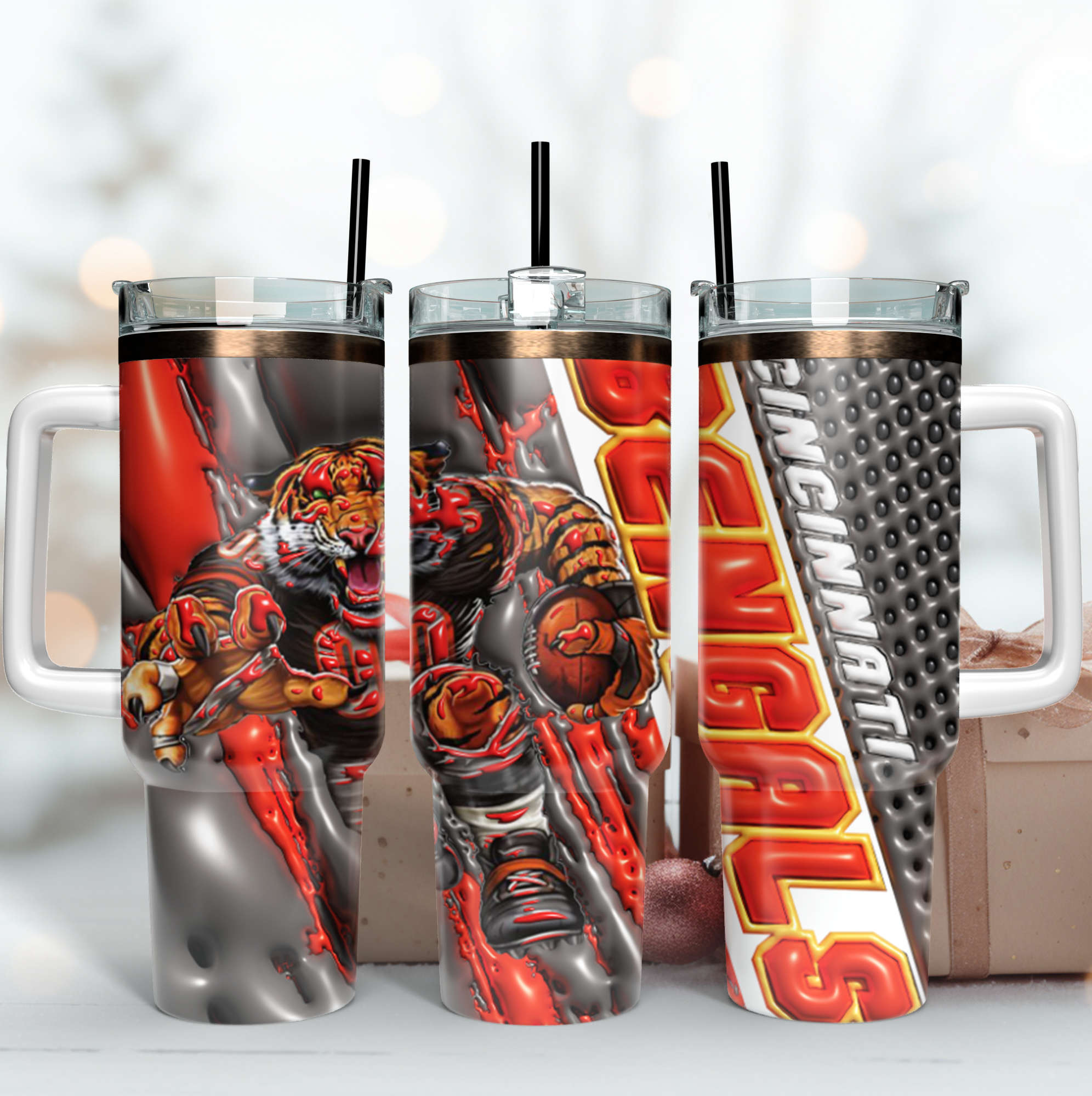 Cincinnati Bengals NFL Mascot Custom Stanley Quencher 40oz Stainless Steel Tumbler With Handle