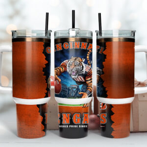 Cincinnati Bengals NFL Mascot Custom Stanley Quencher 40oz Stainless Steel Tumbler With Handle