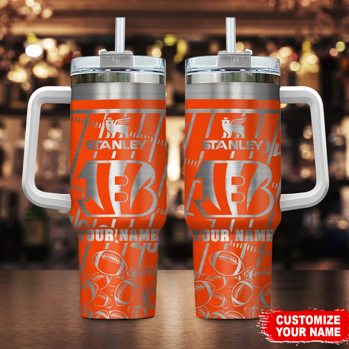 Cincinnati Bengals NFL Silver Custom Stanley Quencher 40oz Stainless Steel Tumbler With Handle