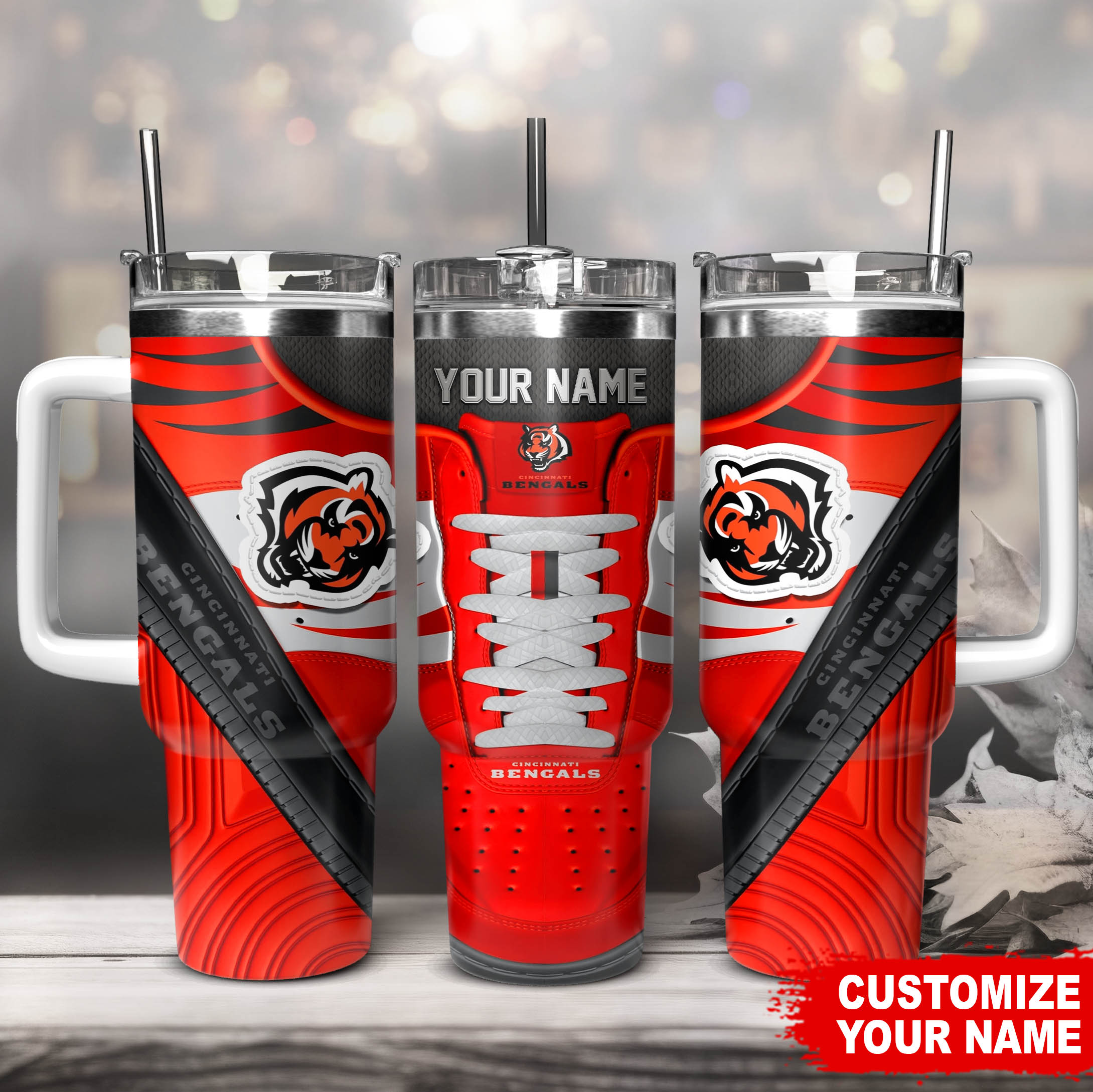 Cincinnati Bengals NFL Sneaker Custom Stanley Quencher 40oz Stainless Steel Tumbler With Handle