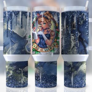 Cinderella Disney Cartoon Custom Stanley Quencher 40oz Stainless Steel Tumbler With Handle